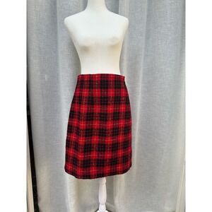 Red & Black Wool Blend Plaid Skirt USA Made Sz M